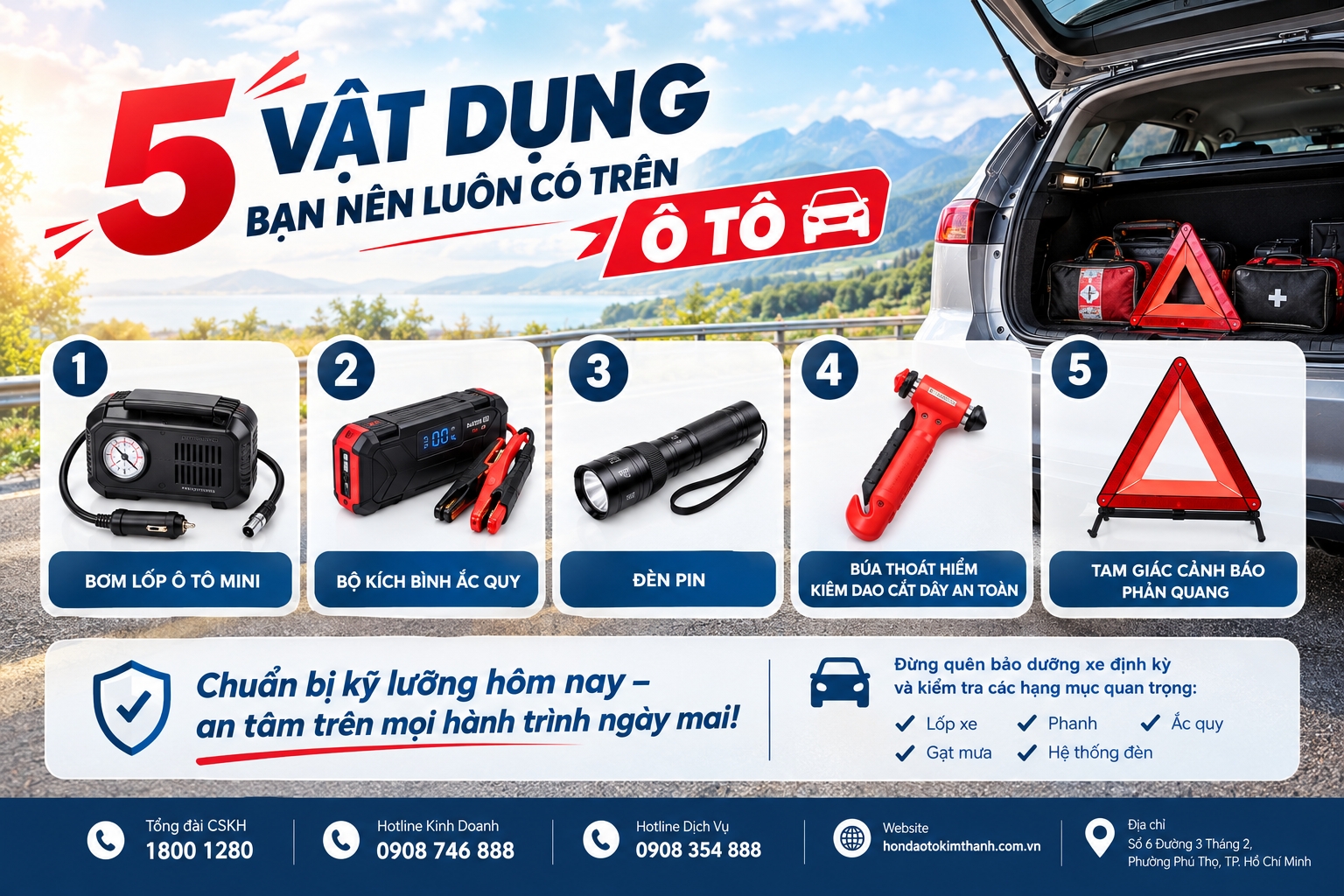 5 VẬT DỤNG BẠN NÊN LUÔN CÓ TRÊN Ô TÔ