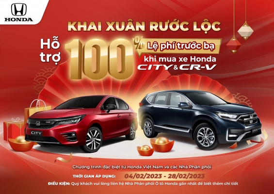 Giảm 100% Phí Trước Bạ Cho Honda City & Honda CR-V Trong Tháng 2