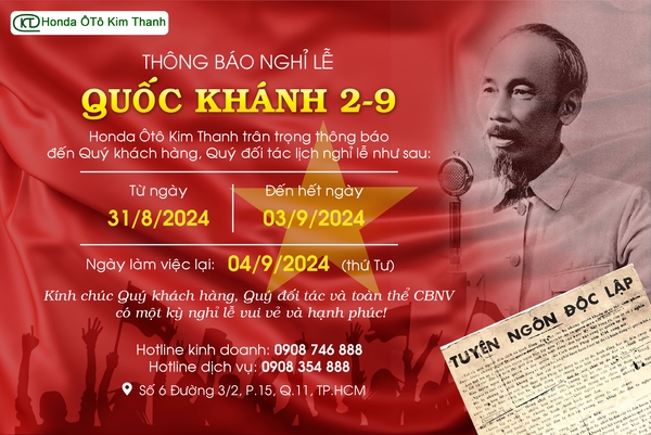 THÔNG BÁO NGHỈ LỄ 2/9